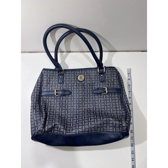 Tommy Hilfiger Women's Navy Blue & Gray Logo Tote Bag Handbag Purse - Picture 10 of 11